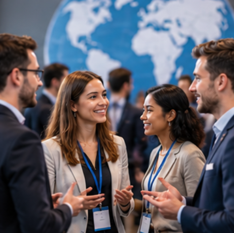 Three people are standing